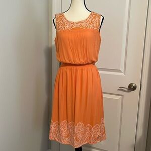 Nurture Orange with White Embroidery Midi Dress